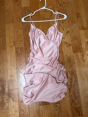 Blue Blush Satin Cowl Neck Mini Dress in Blush Pink